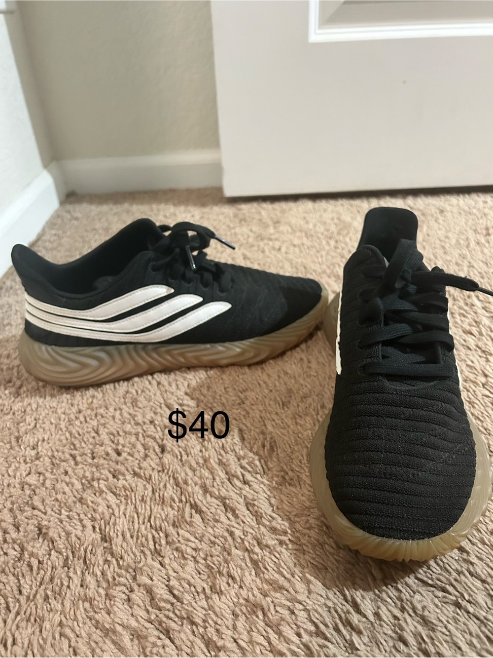 adidas Black Sneakers with White Stripes and Gum Sole